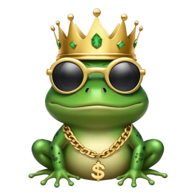 gangster frog wearing a gold crown, cool sunglasses, gold chain, dollar sign chain sticker
