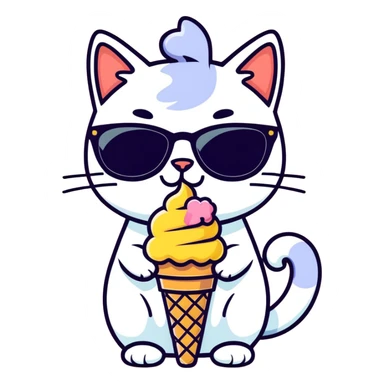 Cat with sunglasses and lick ice cream  sticker