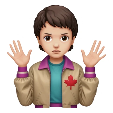 Eleven from Stranger Things, nosebleed, psychic pose, 80s jacket sticker