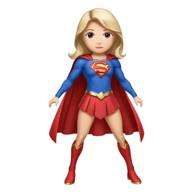 Supergirl superhero full body, blue suit with red cape and S emblem sticker