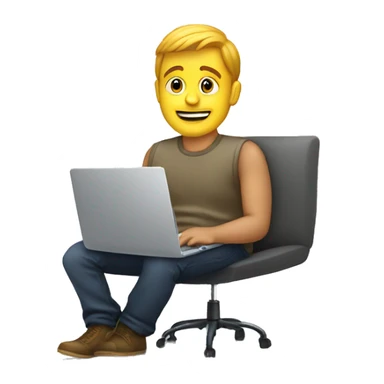 a guy behind a laptop and a footrest underneath sticker