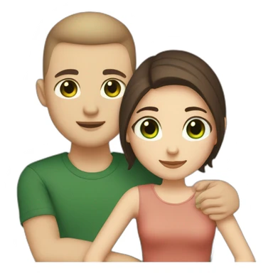 white skin Boyfriend with a light brown buzzcut and green eyes and medium length dark brown hair girlfriend with black eyes hugging sticker