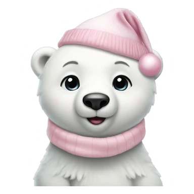 baby polar bear with light pink christmas hat sticker