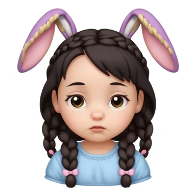 bunny ear accessory wearing baby braided dark hair sad  sticker