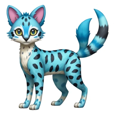 Colorful Meloetta-Sergal-Vernid-Serval-Civet-Genet-Pokémon-Digimon-Fakémon-fusion-hybrid-creature with Cyan stripes and blue leopard-spot-markings  sticker