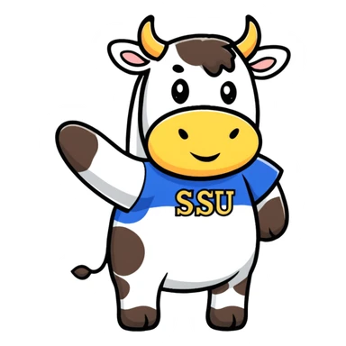 cow wearing a t-shirt that says SJSU sticker