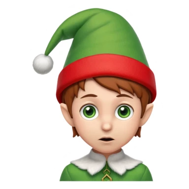 Worried elf on the shelf with red hat and brown hair sticker