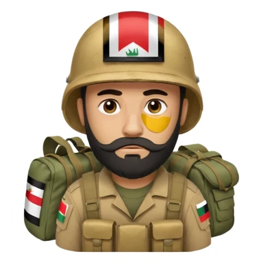 A very tired and sad, swarthy Iraqi soldier with a beard, an Iraqi flag on his helmet, a sad expression and bags under his eyes sticker