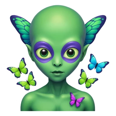 an alien with butterflies on hand sticker