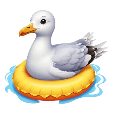 seagull with a colorful floatie sticker