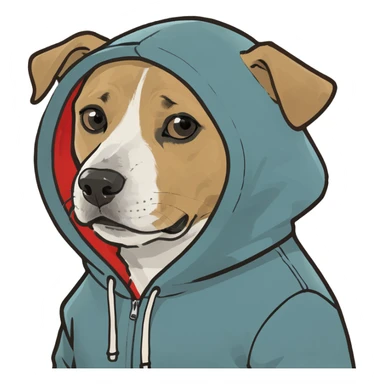 Dog wearing a hoodie sticker