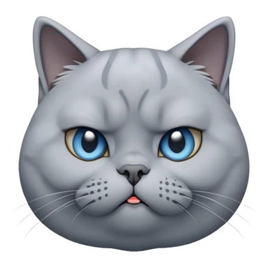 Cinematic Comical Grey British Shorthair Cat Portrait Emoji, Head tilted with a scrunched, grumpy expression, sleek soft grey fur with subtle blue undertones, Simplified yet sharp features, highly detailed, glowing with a slightly sarcastic glow, high shine, poised but with a comically displeased demeanor, stylized with an air of playful disdain, focused yet unimpressed, soft glowing outline, capturing the essence of a grumpy yet endearing kitty, so lifelike it feels like it could give you an exaggerated sigh and a disapproving stare at any moment! sticker