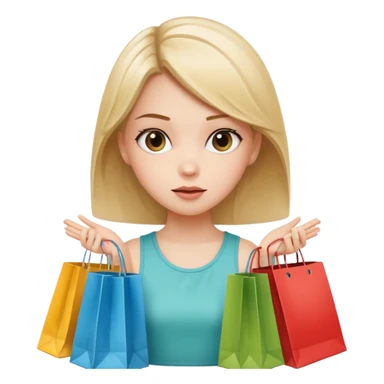 Cozy girl looking left and right between two shopping bags, playful puzzled expression — can’t decide between two options sticker