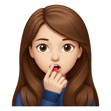 emoji de una chica con cabello largo y castaño, mordiéndose la uña sticker