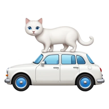 Please create a small emoji the size of 🚗 featuring a pure white cat with blue eyes on a white saloon car viewed from side. Again it is necessary that the emoji must be extremely small, much smaller than a standard sized sticker. sticker