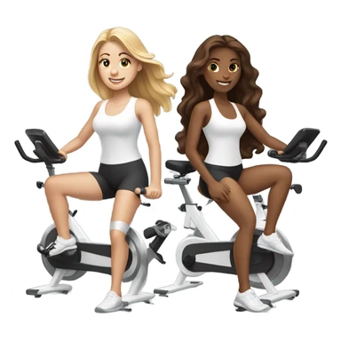 Two white skin girls with long brown hair at spin class sticker
