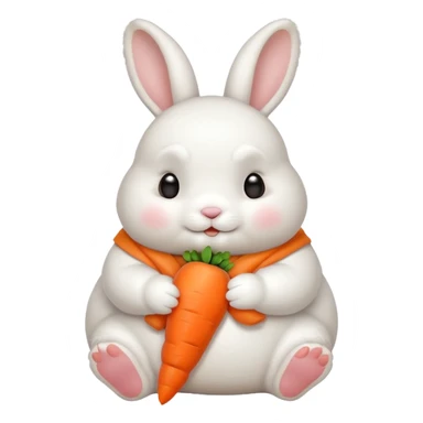 A chubby bunny thats cute and cuddly eating a mini carrot sticker