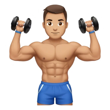 jacked man with blue shorts holding kettlebell sticker
