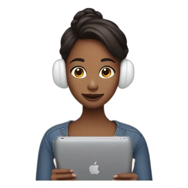 a girl holding an ipad and airpods in her ears. sticker