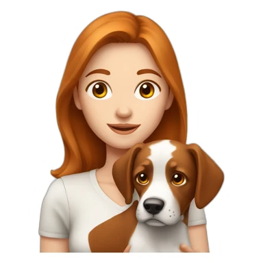 Femme rousse avec son chien blanc et marron sticker