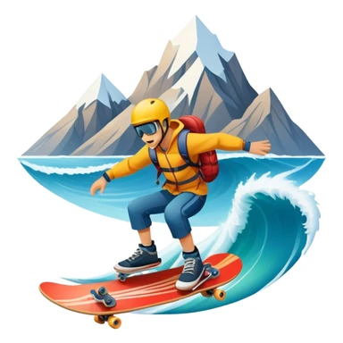 A bold emblem featuring a combination of symbols representing various extreme sports, like a mountain peak, a skateboard, a parachute, and a wave. The design is dynamic and sharp, capturing the thrill and adventure of extreme sports, with a strong, energetic vibe. sticker
