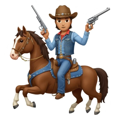 I need a very muscular brunette cowboy riding a large Clydesdale horse shooting a gun in both handles. sticker