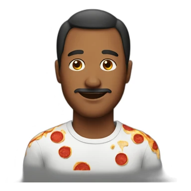 a man with a face made of pizza sticker