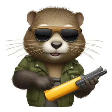 Nutria en moto con lentes y una pisto sticker