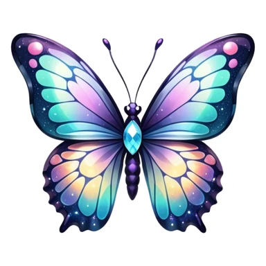 Dark Nebula Sparkly glossy glittery Pastel iridescent transparent bio-luminescent glass crystal butterfly sticker