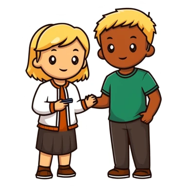 Brown boy and blonde girl sticker