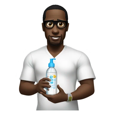 P. Diddy holding a lotion bottle and baby oil in another hand sticker