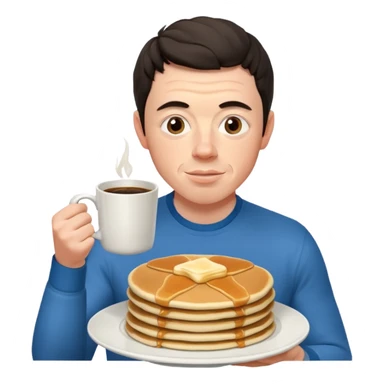 Rory mcilroy eating pancakes and holding a mug of coffee that says Uncle Bills sticker
