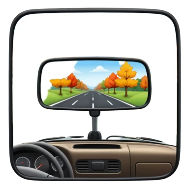 Fall scenery in the rearview mirror of a truck sticker