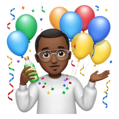 Diddy holding baby oil at a party with balloons and confetti and banners sticker