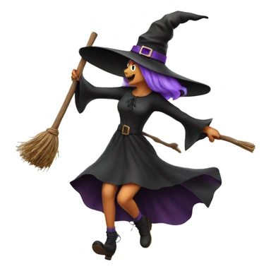 witch, flying to the left on a broom, throwing candy. sticker