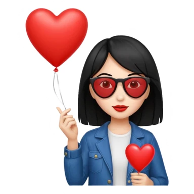 black hair girl with sun glasses holding red heart balloon sticker
