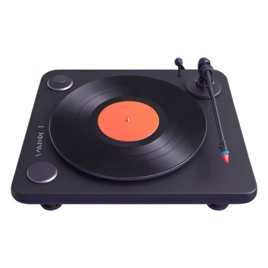 Make a variation of this turntable in black, adding subtle metallic accents, while maintaining the Pixar 3D animated look. sticker