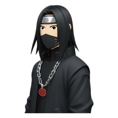 itachi uchiha wearing men silver chain,styled,cool,side angle sticker