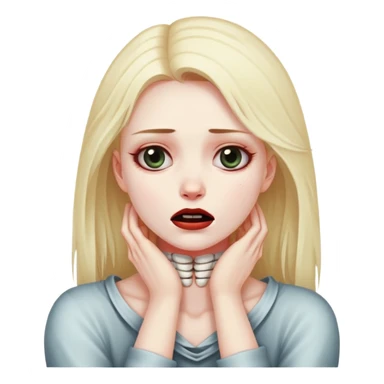 girl putting her hands on her neck with the death face sticker