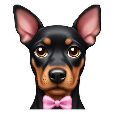 black tan pinscher big ears pink bow on ear sticker