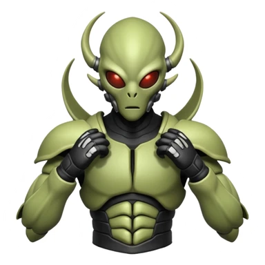 insectoid alien MMA fighter portrait, head and shoulders only, armored exoskeleton skin, sharp eyes, combat gloves, aggressive stance, 3D cartoon, mobile game icon style, clean background, no text, no watermark
 sticker