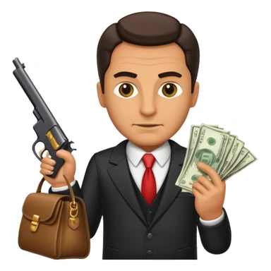 A rich mafia holding a gun on his hand and a bag of money sticker