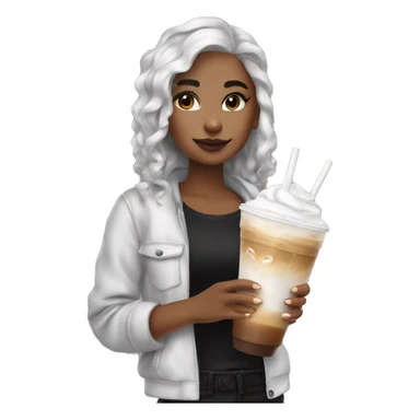 Girl with black and white split dye hair drinking an iced latte sticker
