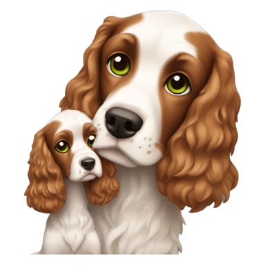 White Man with green eyes holding  brown cocker spaniel pappy sticker