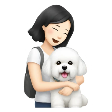 A cute korean style bichon frise with a Asian woman at the airport  sticker