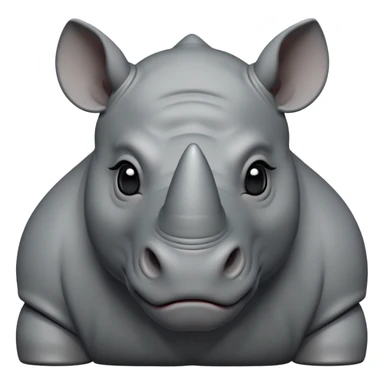 cinematic-noble-cute-rhino-portrait-emoji,slate-grey-hide-poised-and-regal,-with-a-massive,-powerful-build-and-a-thick,--deep-set-soulful-piercing-eyes,-simplified-yet-sharp-and-sophisticated-features,-highly-detailed,-large-black-eyes, white horn, front facing, zoomed out showing shoulders sticker