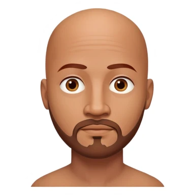 Bald man with oval smooth head, medium-dark reddish skin tone (moreno jambo), indigenous facial features, thin sparse goatee beard on chin, memoji style sticker