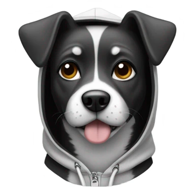 Black and white dog wearing a hoodie sticker