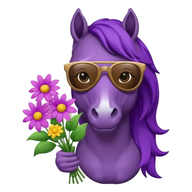 Purple horse wearing sunglasses and holding flower bouquet
 sticker