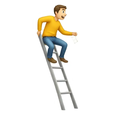 Young man climbing a ladder with money falling out of his pockets sticker